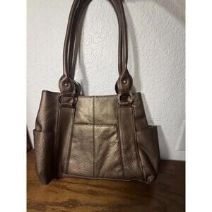 Vintage Metallic Bronze Pebbled Leather Shoulder Bag